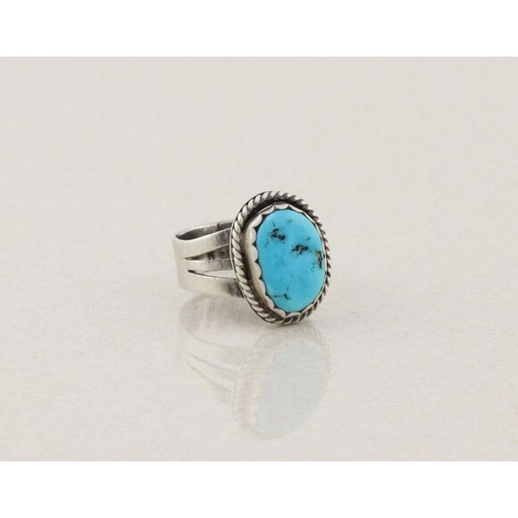 Sterling Silver Natural Turquoise Ring Size 6 - Picture 3 of 6